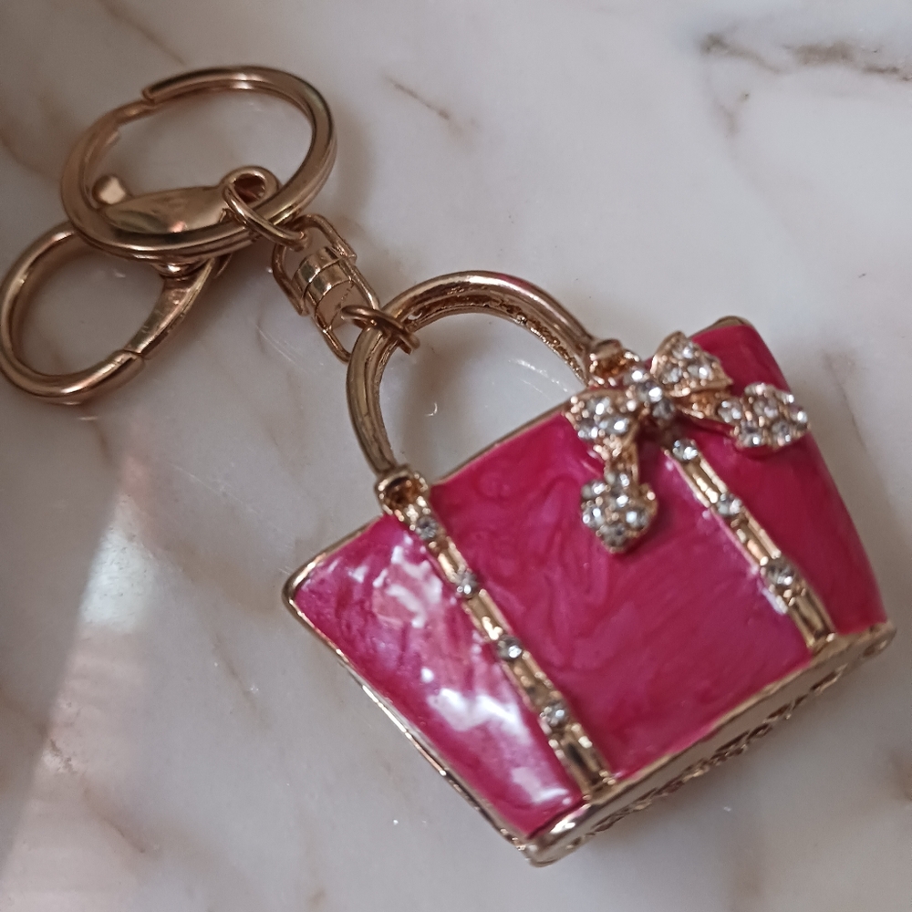 NWOT Rhinestone Studded Tiny Purse Bag Charm, Pink Key Chain